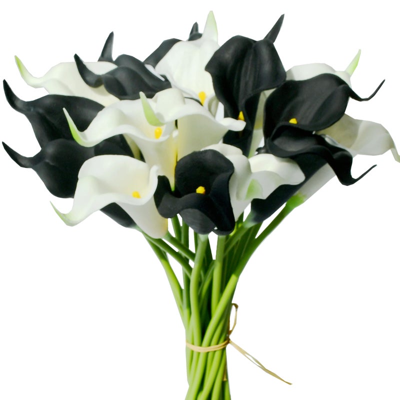Mandy's PU Black and White Calla Lily Artificial Flowers 20 Stems 13.5in Faux Realistic Centerpiece for Valentine's Day and New Year Decorations DIY Bridal Bouquet Home DÃ©cor - Image 1